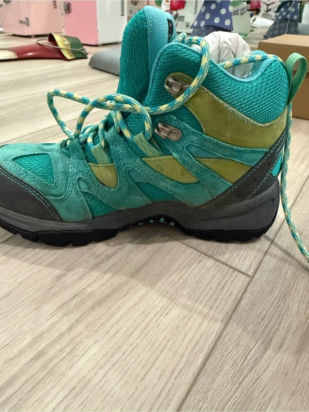 L.L. Bean Teal and Lime Kids Trail Boots